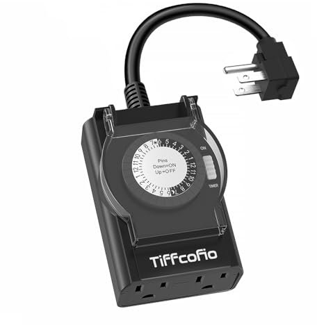 TiFFCOFiO Outdoor Timer Outlet Waterproof, 24 Hour Mechanical Light Timer Outdoor, 2 Grounded Outlets for Home and Garden, 15A 1/2HP, Heavy Duty, ETL Listed (30 Min Interval)