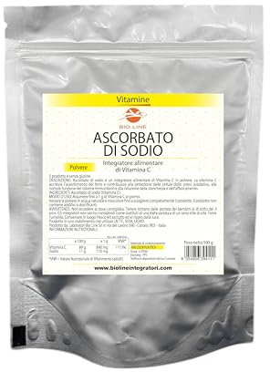 Ascorbato di Sodio 500 g, Vitamina C in Polvere ad Azione Antiossidante, Sostanza Pura Senza Eccipienti (1 Busta da 500 grammi) Laboratori Bioline - Qualità Italiana