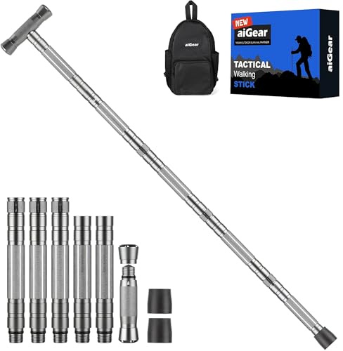 aiGear Bastones Senderismo tácticos Aluminio 5 Tubos, con 3 Herramientas