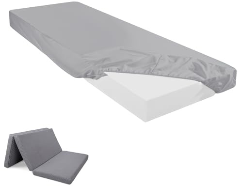 Breling Fitted Sheet (Sheet Only) Compatible with Milliard Trifold Mattress Folding Mattress Fitted Microfiber Bedsheet for Camp Bunk Rvs Bed(Light Gray,Single,4'')