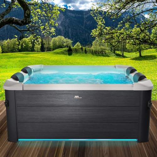 BRAST Whirlpool MSpa Oslo Plus XXL mit Fester Außenwand | LED-Beleuchtung 20 einstellbare Farben für 6 Personen | 160x160x65cm | 120 Massagedüsen | In & Outdoor Pool