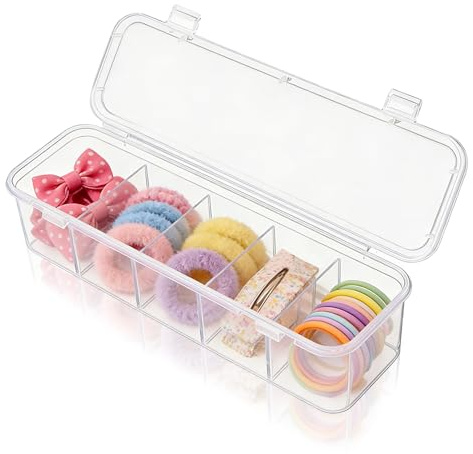 Aufbewahrungsbox für Kleine Gegenstände, 5 Grid Haarschmuck Organizer, Multifunktionale Transparente Behälter Schmuck Organizer Box Haarspangenhalter für Haarring Haarspange Haarband Haarnadel