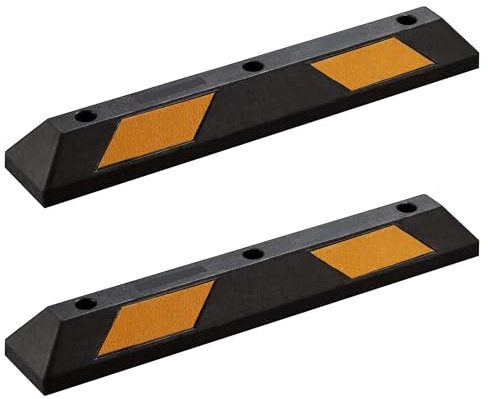 WilTec 2X butée de Roue 90 x 15 x 10 cm – en Caoutchouc – 6,2 kg/pièce – avec Réflecteurs – Aide au stationnement Stop Roues pour Parkings, Garages