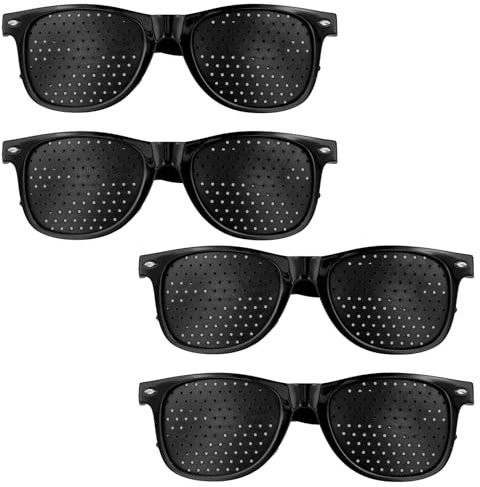 Duronge Set of 4 Pinhole Glasses, Eye Trainer, Black Vision Correction Glasses, Anti Fatigue, for Fatigue Relief, Relaxation and Eye Training
