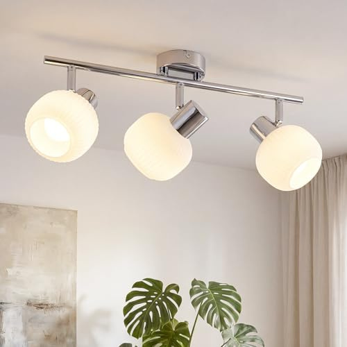 Deboola Deckenstrahler 3 Flammig Deckenleuchte Flur - Deckenlampe Weiß Deckenspots Vintage Glas E14 Strahler Innen Morden Design 350°Schwenkbar Spots für Schlafzimmer Wohnzimmer(Ohne Leuchtmittel)