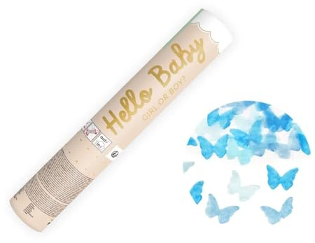 4 x KonFETTI streamer kanon bomb konfettikanon kön reveal bilsmycken (pojkfjärilar, 20 cm)