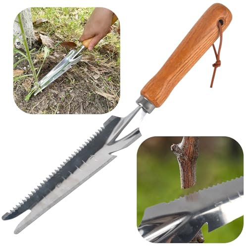 GWAWG Garden Weeding Tools,Multifunctional Manual Weeder Wooden Handle Weed Remover Tool,Weed Puller Garden Weeder Shovel,Stainless Steel Weeder with Measure for Garden Yard Patio Lawn Transplant