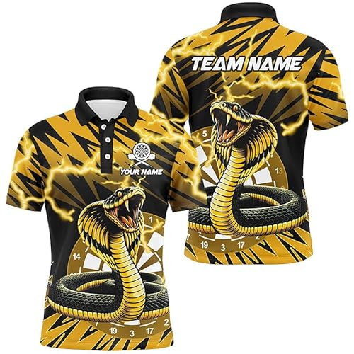 Personalisierte 3D-gedruckte Gelb-Schwarze Schlangen Darts Shirt für Herren & Damen - Blitz Darts Trikot Performance Dart Trikot T2185