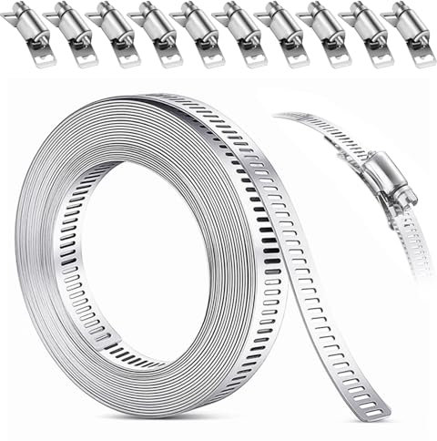 Jortmrd 5M Abrazaderas de Manguera Ajustables, 304 Acero Inoxidable Abrazaderas Interminables con 10 Abrazaderas de Tornillo Para la Fijación de Cables, Conductos de Aire y Sistemas Domésticos