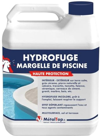 Métaltop - Hydrofuge Margelle De Piscine - 5 L - Haute protection invisible pour support poreux : pierre, béton, terre cuite et béton pressé