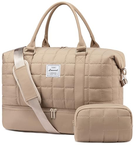 LOVEVOOK Resväska för Kvinnor, Lätt Puffer Weekender-Handväska Clinic Bag Birth Hospital Bag med Skofack & Våtficka, Resväska Sportväska för Flygresor
