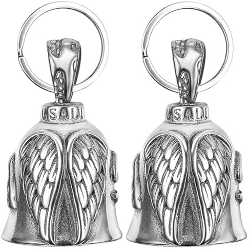 BOBOZHONG Campanello Portafortuna per Motociclista, 2PCS in Acciaio Inossidabile - Talismano per Motocicletta/Bicicletta/Chiavi per Amanti Moto (Argento)