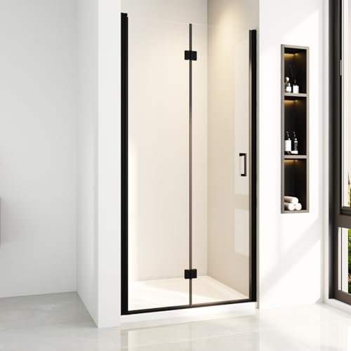Nischendusche 100x195 cm,Schwarz Nischenfalttür Duschabtrennung 180°Duschfalttür Duschwand Dusche aus 6mm ESG Sicherheitsglas,Höhe 195 cm,Duschwanne Nicht Enthalten