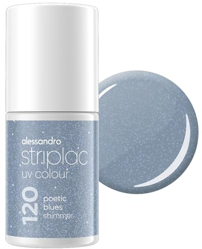 alessandro Striplac Peel-Off UV Gel Nagellack, Poetic Blues Shimmer, 6,5ml | Hochpigmentierter UV Gel Nagellack, bis zu 15 Tage Halt, kratzfest, acetonfrei & abziehbar, HEMA-frei & vegan