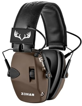 ZOHAN 054 Casque Anti Bruit de Tir Electronique avec 4 patch Protection auditive electronique Casque antibruit Reduction du bruit Amplification du son Casque antibruit pour chasse Tir SNR 27dB Marron