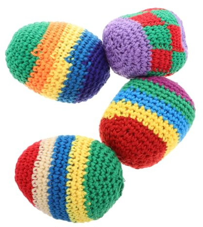 Toddmomy 4 Stück Weiche Gestrickte Jonglierbälle Für Kinder Mehrfarbige Häkel Spielbälle Handgefüllte Sandsäcke Leichter Kicksack Für Drinnen Und Draußen