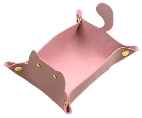 Tablett in Katzenform aus PU-Leder – Würfelrolltablett, Schmuck-Organizer, Valet | Tragbares Klappspiel mit Tasten-Funktion, praktischer Desktop-Auffangbehälter für Schlüssel, Telefon, Uhr