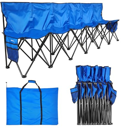 VEVOR Panca da Campeggio Portatile per Squadre con Tasche Laterali e Borsa per il Trasporto, Panca Pieghevole con Schienale, Panca Laterale con Sedile Laterale per Attività all'Aperto di Calcio, Blu