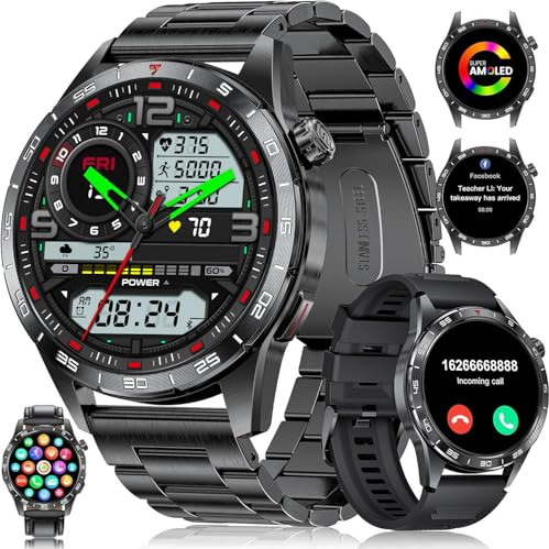 LIGE Smartwatch Herren mit Telefonfunktion/400mAh Lange Akkulaufzeit für Android iOS,1.43'' Amoled Display,110+ Sportmodi,Bluetooth-Anrufe,IP68 Wasserdicht Fitnessuhr mit Herzfrequenz, Schlafmonitor
