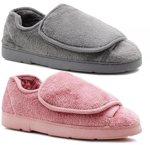 Stylo Online Ladies Memory Foam Diabetic Slippers Adjustable Touch Fasten Warm Fur Orthopaedic House Shoes- Women Slipper Pink 6