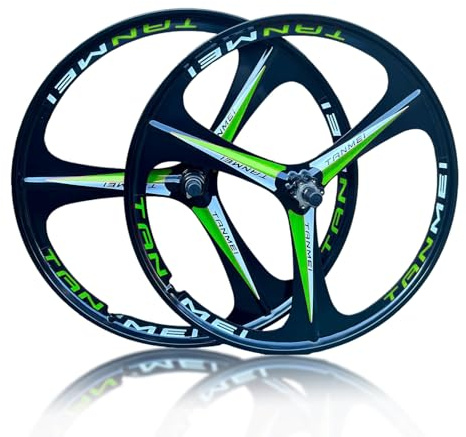 26 27.5 29'' Mag Magnesium Mountainbike-Laufradsatz 3-Speichen Vorder- Und Hinterrad QR 100mm/135mm Scheibenbremsnaben Für 6-9-fach-Freilauf(Black-Green,29in)