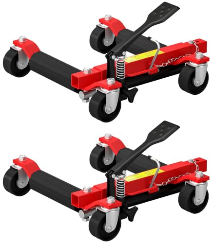 HOMCOM Lot de 2 Chariots de manutention de Voiture 680 kg Noir | Chariot de Déplacement, Roues Rotatives à 360 °, pour Réparation et Déplacement de Véhicules, Largeur de Pneu 22,8 cm