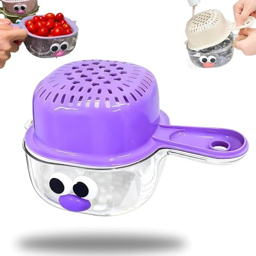 Zheigaoxea Kitchen Dual-Layer Draining Basket with Handle, Fruit Washing Bowl with Strainer, Plastic Vegetable Washing Draining Basket Small Colander for Mini Berry Tomato Grape Washer (Purple)