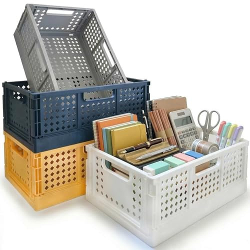 4 Stück Faltbarer Aufbewahrungskorb Stabiler Klappkorb (30 x 20 x 12 cm) | Multifunktionaler Klappbox für Küche, Badezimmer, Büro (Bunt)