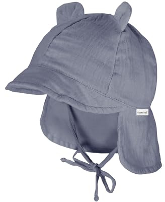 maximo GOTS Baby-Schildmütze, Öhrchen Musselinstoff, Nackenschutz, Bindeband