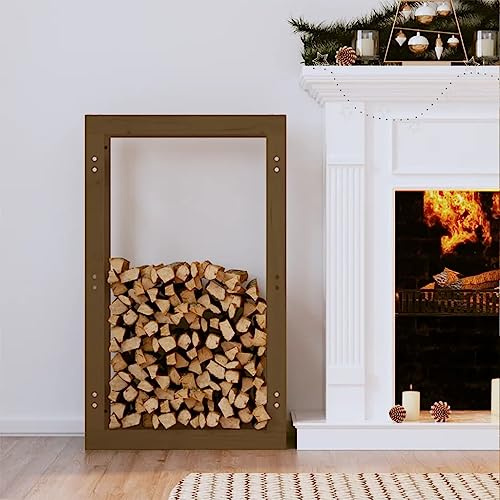 Kaloriko Étagère à bûches en pin massif - Marron miel - 60 x 25 x 100 cm - Support pour bûches de chauffage - Panier à bois pour rangement sec et rangement ordonné des bûches à l'intérieur et à