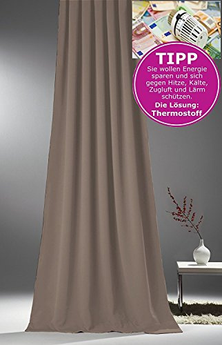NOVUM fix Vorhang Verdunkelung Taupe Kälteschutz Kräuselband Blickdicht Klimavorhang Übergardine XXL extra lang energiesparen 145x350 cm(BxH)