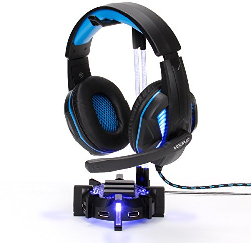 ENHANCE Headset Ständer Kopfhörerstandhalter mit 4-Port-USB-Hub, Anpassbarer LED-Beleuchtung, Flexiblem Acrylhals - Universeller Kopfhörer Ständer mit Gewichteter Basis, Gaming Zubehör
