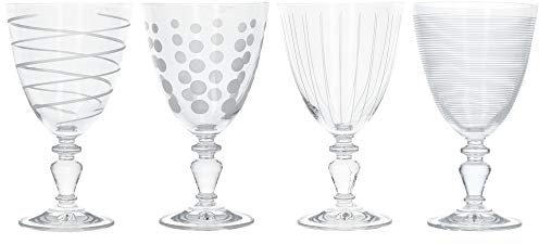 MIKASA Wine Goblet Set/Crystal Wine Glasses with Decorative Etching, Crystal Glass, Silver, 4 Count (Pack of 1)