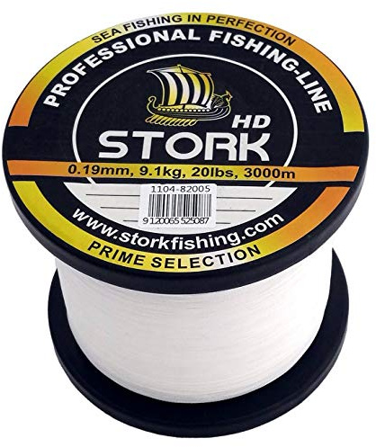 Stork HD, 4-Fach geflochtene Angelschnur 3000m (Weiß, 8 lbs / 3,6 kg / 0,08 mm)