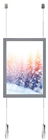 A4 Portrait Landscape Hanging Snap Frame Ceiling To Floor Steel Rope Window Display Mitered Aluminium Posters Holder Click Frames Picture Clip Retail Notice Boards (Kit with 1 Frame)