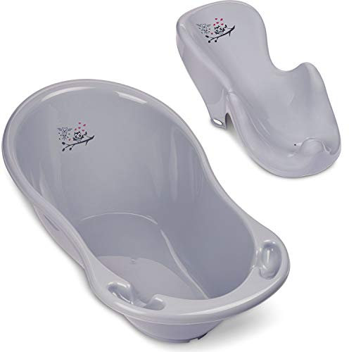 Baby Badewanne mit Baby badewannensitz 2 Set - TÜV Rheinland zertifiziert! - Babybadewanne Neugeborene ab 0 bis 24 Monate mit Stöpsel + Baby badewannensitz mit Anti Rutsch Beschichtung!
