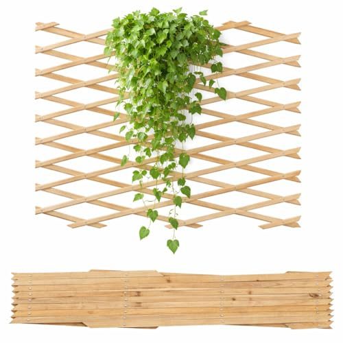 bellissa Rankgitter aus Holz Scherengitter Spalier Natur 310x90 cm | flexibel ausziehbare Rankhilfe, Sichtschutz für Balkon & Garten, stabiles Holzgitter zur Wandmontage für Kletterpflanzen