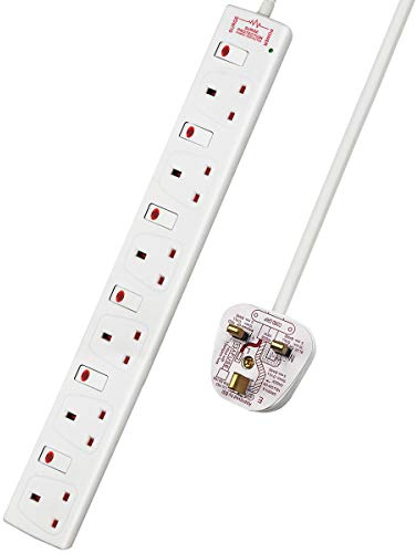 ExtraStar 6 Way Extension Leads with Surge Protection, Wall Mounted Power Strips with Individual Switches 13A UK Plug (5M, White)