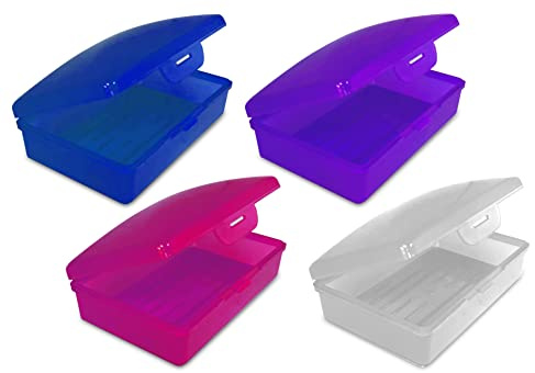American Comb Travel Soap Container - Heavy Duty One-Piece Hinged Case for Gym & Camping - Fits Standard Bar Soap - Made in USA - Purple, White, Pink & Blue (Pack of 4)
