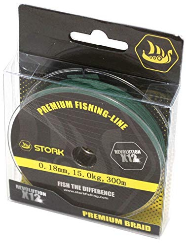 Stork Revolution, 12-Fach geflochtene Premium Angelschnur 300m (Moosgrün, 23 kg / 0.26 mm)