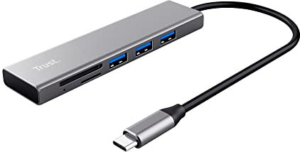 Trust Halyx Hub USB-C Veloce e Lettore di Schede, 5 Gbps con USB 3.2 Gen 1, Lettore di schede SD e micro-SD 104 MB/s, (micro) SD, SDHC e SDXC fino a 2 TB, PC/Laptop/Macbook/Chromebook