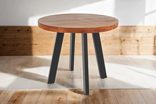 SAM Runder Esstisch Sophia Ø 100 cm Akazie nussbaum 4-Fuß-Gestell schwarz | Holztisch massiv, Akazienholz nussbaumfarben, 50 mm Tischplatte, Metallgestell, Industrial-Stil, Esszimmertisch