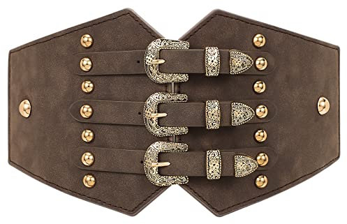 WHIPPY Damen Tied Waspie Gürtel Kaffee Korsett Ledergürtel Vintage Breiter Schnürgürtel Taillengürtel Elastischer Band für Kleid Mantel Shirt Cosplay Kostüm