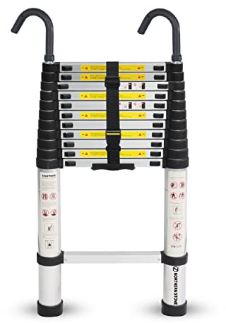 NORTHERN STONE Telescopic Ladder 3.2M/10.5FT Multi-Purpose Aluminium Loft Ladder Extendable, Collapsible and Portable, Max Load 150kg/330lb, Adjustable Step, EN131 (3.2m)