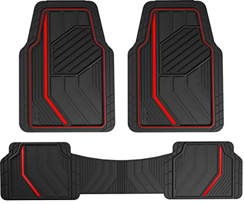 Dickies 3-Piece DuraSport Floor Mats, Heavy-Duty Mats for Cars, Trucks, SUVs — Black/Red