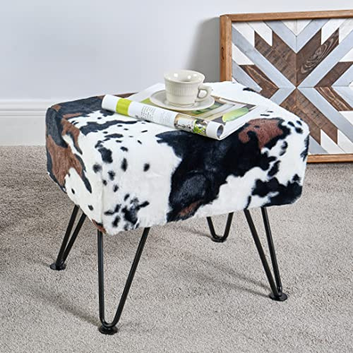 Home Soft Things Cow Flower Type Ottoman Bench 19 x 13 x 17 Rectangle Footrest Upholstered Mink Fabric Decor for Living Room End of Bed Entryway or Bedroom Sitting Stool with Storage Need Assemble