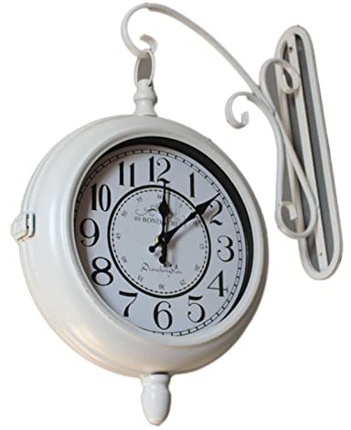Orologio da Stazione ferroviaria, Orologio da Parete Vintage in Ferro Silenzioso in Stile Europeo Orologio da Parete da Giardino di Campagna per Soggiorno (Bianco)