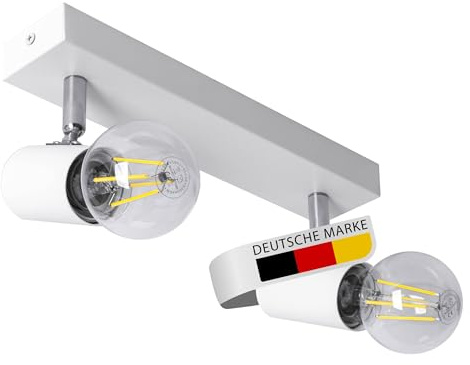 Maxkomfort LED Deckenleuchte weiß | 2x E27 Fassung 2-flammig | schwenkbar Deckenlampe Deckestrahler Deckenspot Wandleuchte proShine-E272-BK