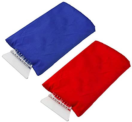 SEIWEI 2 Pack Car Windscreen Ice Scraper Removal No Scratch Handheld Snow Frost Scrapers Van Truck Windshield Cleaning Tool with Mitt Glove (Blue and Red)