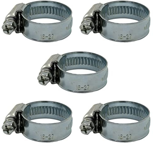 AERZETIX - Lot de 5 Colliers de Serrage à Vis Tangente 16-27 mm Réglable - Largeur 12 mm - en Acier Zingué - Couleur Argent - pour Raccord Voiture Jardinage Tuyau Arrosage